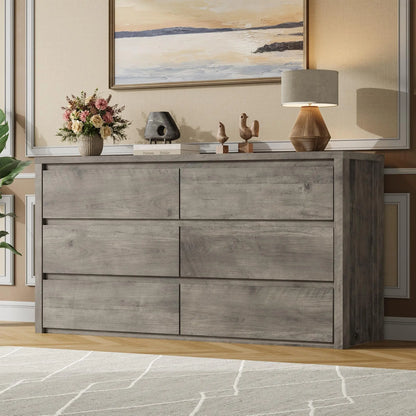 6-Drawer Dresser for Bedroom, Wide Handle-Free Wood Chest, Modern Storage Cabinet for Living Room, Hallway, Entryway