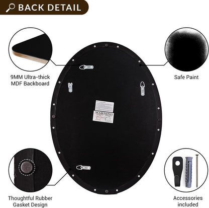 Black Oval Mirrors for Bathroom, 20X28 Inch Matte Black Stainless Steel Metal Framed Oval Wall Mirror, Modern Vanity Mirror Wall Mount Horizontal or Vertical