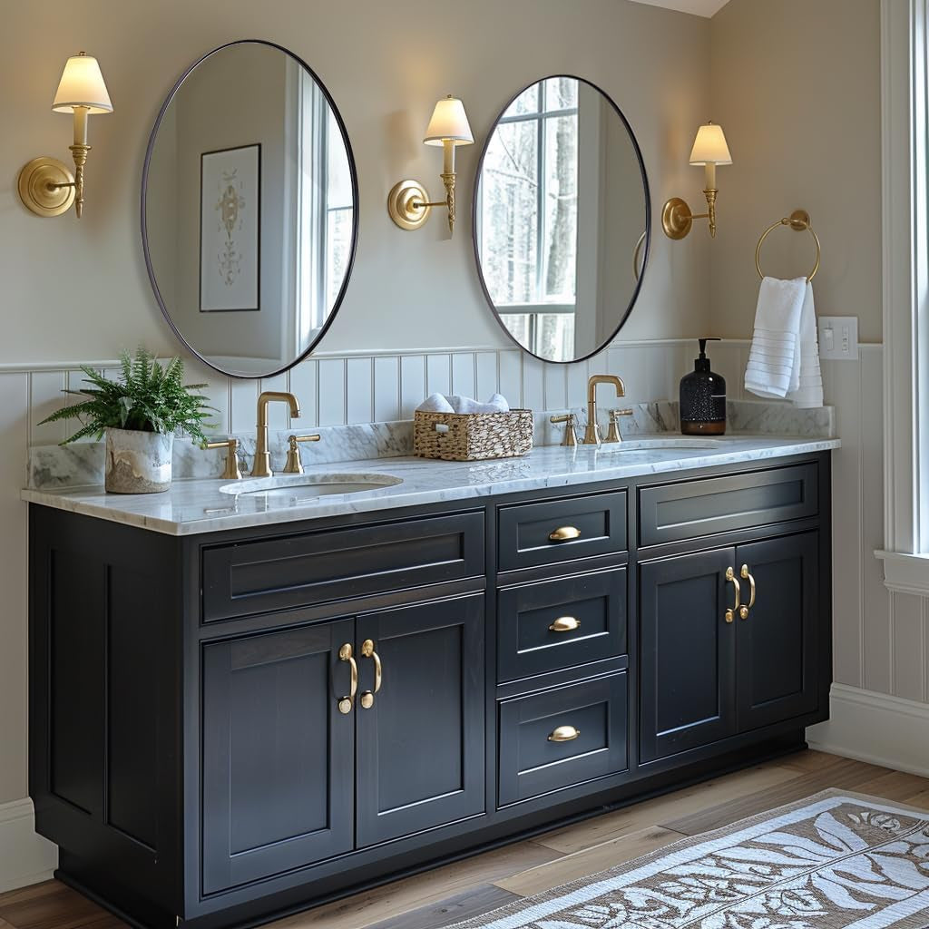 Black Oval Mirrors for Bathroom, 20X28 Inch Matte Black Stainless Steel Metal Framed Oval Wall Mirror, Modern Vanity Mirror Wall Mount Horizontal or Vertical