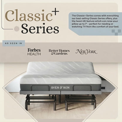 Sven & Son Harmony Adjustable Bed Base, Head and Foot Lift, Massage, Under-Bed Lights, USB, Gel Memory, Zero Gravity Smart Frame - King + 12 Inch Memory Foam Matt (Medium)