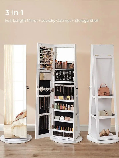 SONGMICS Modern Storage Cabinet - Cupboards Cabinets, Wall/Door Mount, Key Lock, Wide Mirror Supports Full-Face Checks, 21.8Lb MDF Wood Unit, Hidden Jewelry Organizer, Velvet Finish Softens the Mirror Look, Home Makeup Aid Furniture