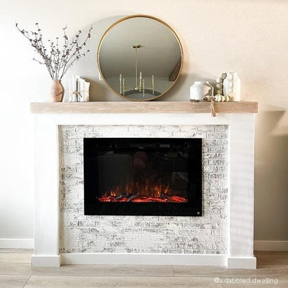 Smart Electric Fireplace-The Forte 40" Recessed Mounted-30 Realistic Ember Color/Flame Options-1,500W Heater W/Thermostat-Black-Log & Crystal Hearth Options-Alexa/Wifi Enabled