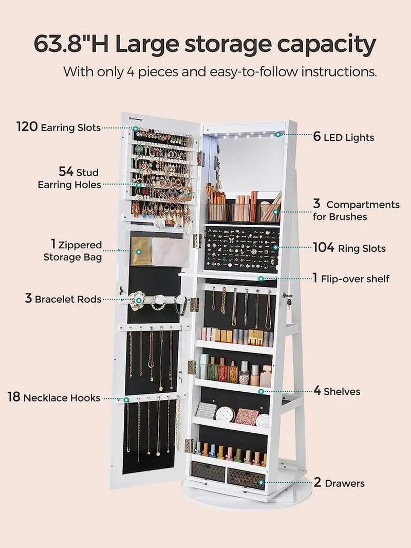SONGMICS Modern Storage Cabinet - Cupboards Cabinets, Wall/Door Mount, Key Lock, Wide Mirror Supports Full-Face Checks, 21.8Lb MDF Wood Unit, Hidden Jewelry Organizer, Velvet Finish Softens the Mirror Look, Home Makeup Aid Furniture