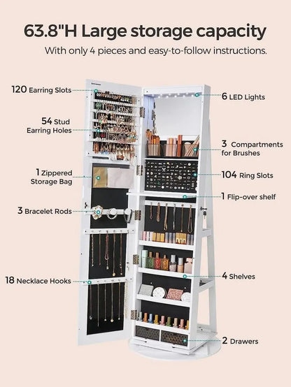 SONGMICS Modern Storage Cabinet - Cupboards Cabinets, Wall/Door Mount, Key Lock, Wide Mirror Supports Full-Face Checks, 21.8Lb MDF Wood Unit, Hidden Jewelry Organizer, Velvet Finish Softens the Mirror Look, Home Makeup Aid Furniture