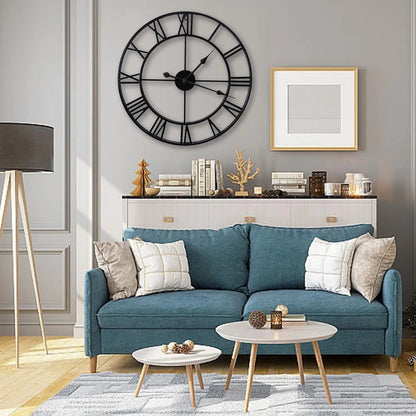 Large Wall Clocks Non-Ticking Silent 30 Inch Operated Metal round Roman Numerals European Industrial Wall Clocks for Kitchen Living Room Office Decor