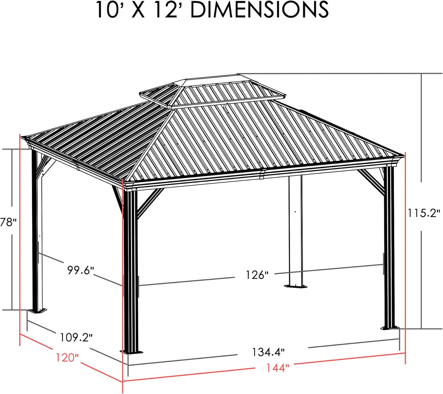 Alexander 10' X 12' Hardtop Gazebo, Aluminum Frame