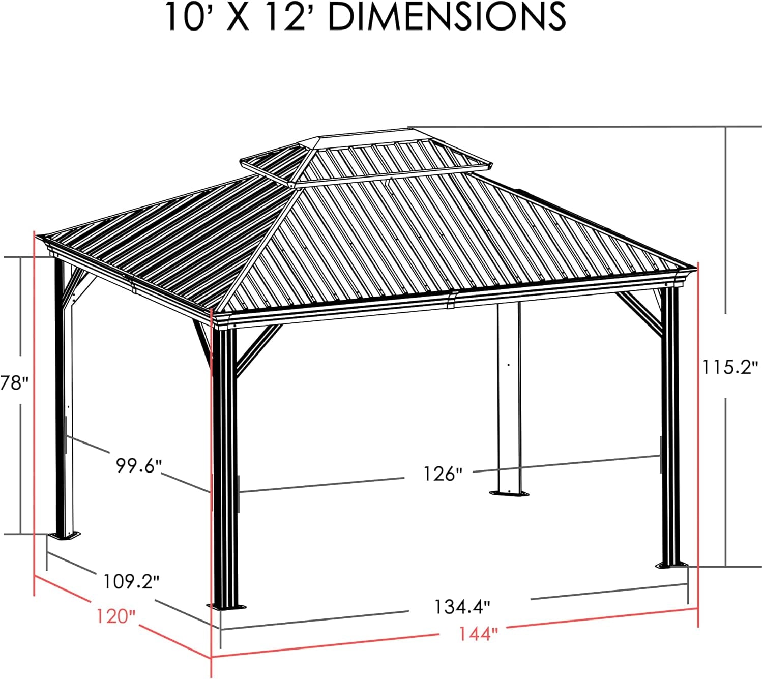 Alexander 10' X 12' Hardtop Gazebo, Aluminum Frame