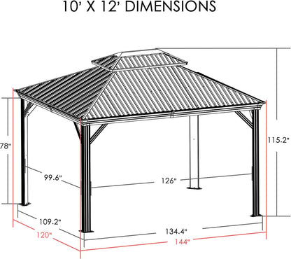 Alexander 10' X 12' Hardtop Gazebo, Aluminum Frame