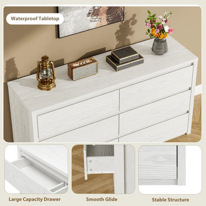 6-Drawer Dresser for Bedroom, Wide Handle-Free Wood Chest, Modern Storage Cabinet for Living Room, Hallway, Entryway