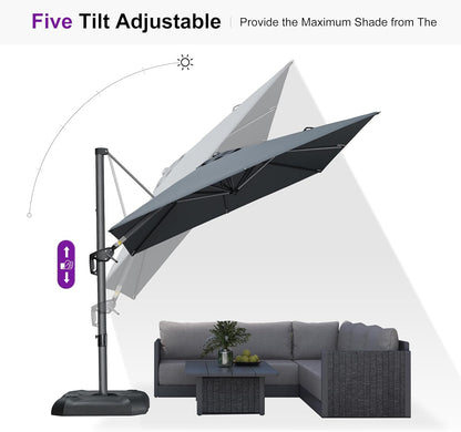 Outdoor Umbrella 8' X 8' Square Premium Sun Protection Grey