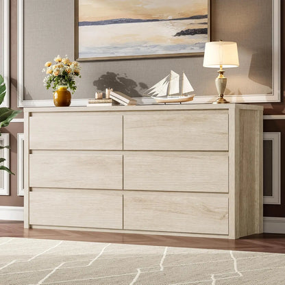 6-Drawer Dresser for Bedroom, Wide Handle-Free Wood Chest, Modern Storage Cabinet for Living Room, Hallway, Entryway