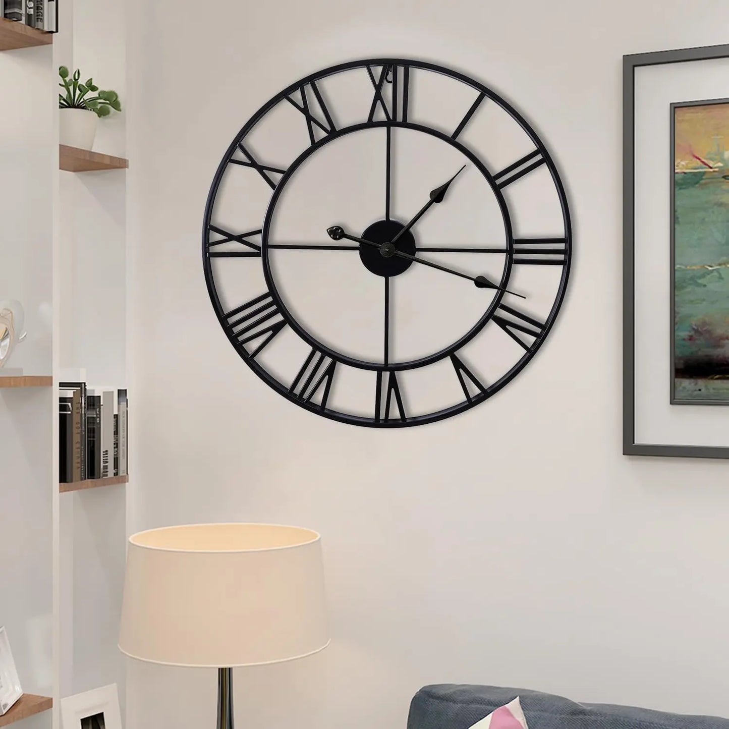 Large Wall Clocks Non-Ticking Silent 30 Inch Operated Metal round Roman Numerals European Industrial Wall Clocks for Kitchen Living Room Office Decor