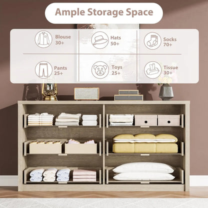 6-Drawer Dresser for Bedroom, Wide Handle-Free Wood Chest, Modern Storage Cabinet for Living Room, Hallway, Entryway
