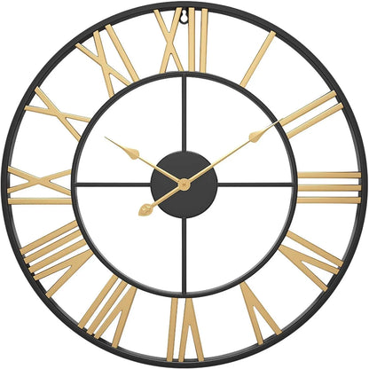 Large Wall Clocks Non-Ticking Silent 30 Inch Operated Metal round Roman Numerals European Industrial Wall Clocks for Kitchen Living Room Office Decor