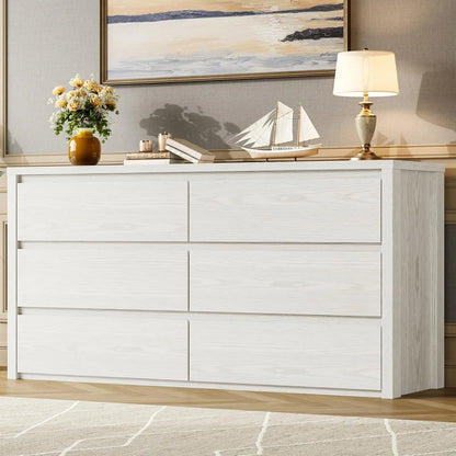 6-Drawer Dresser for Bedroom, Wide Handle-Free Wood Chest, Modern Storage Cabinet for Living Room, Hallway, Entryway
