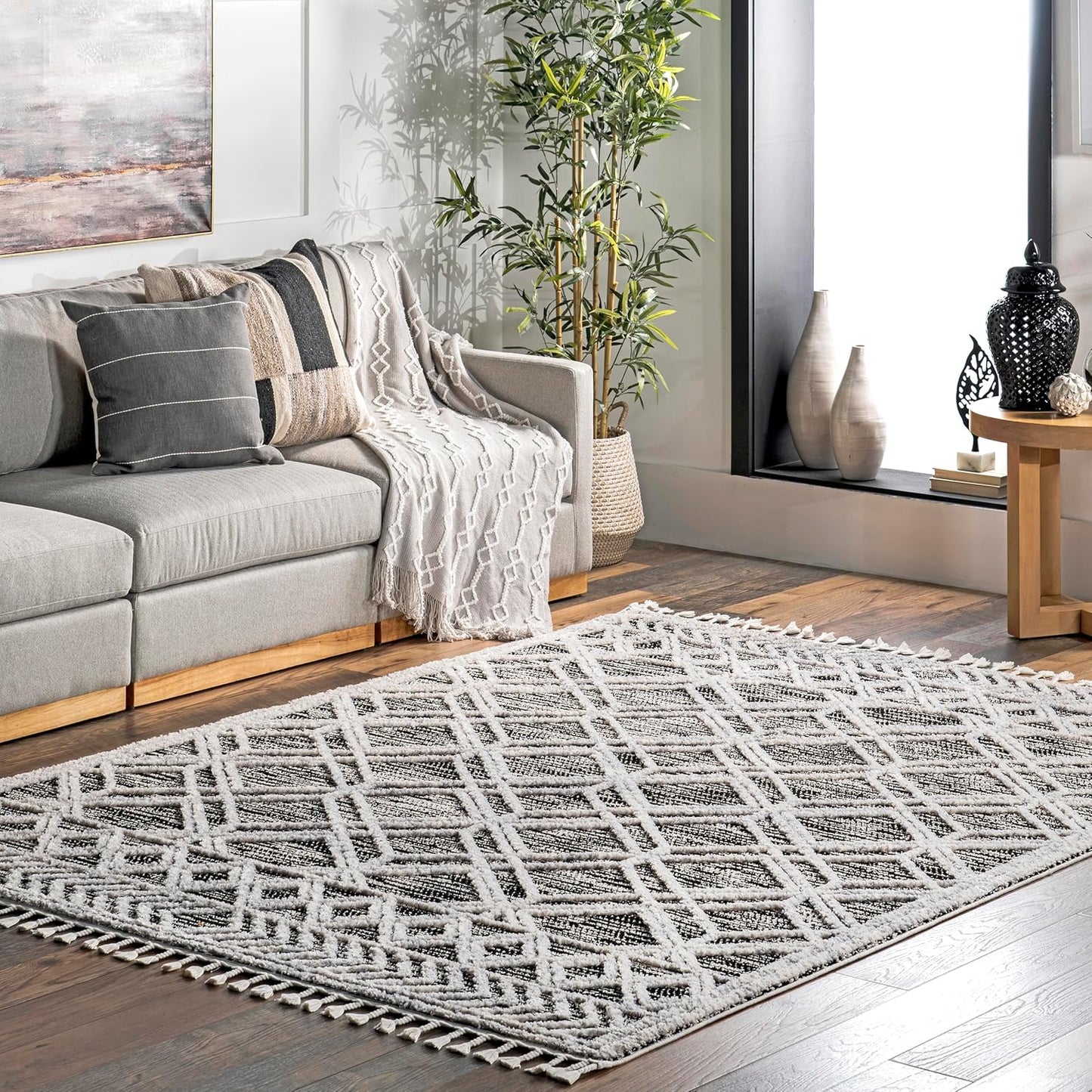 Ansley Grey Trellis Power Loomed Area Rug, 9' X 12'