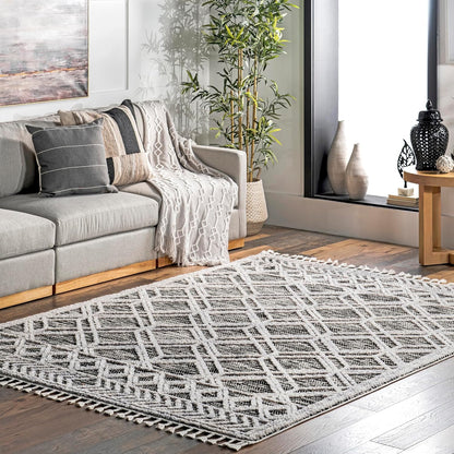 Ansley Grey Trellis Power Loomed Area Rug, 9' X 12'