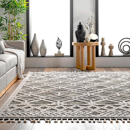 Ansley Grey Trellis Power Loomed Area Rug, 9' X 12'