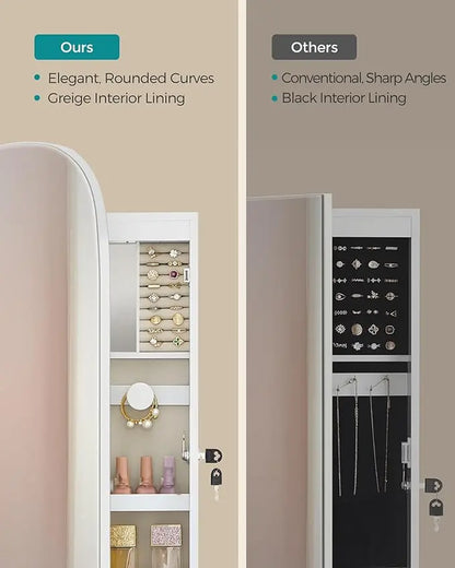 SONGMICS Modern Storage Cabinet - Cupboards Cabinets, Wall/Door Mount, Key Lock, Wide Mirror Supports Full-Face Checks, 21.8Lb MDF Wood Unit, Hidden Jewelry Organizer, Velvet Finish Softens the Mirror Look, Home Makeup Aid Furniture