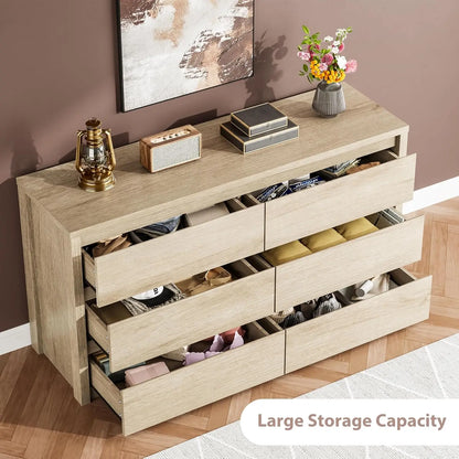 6-Drawer Dresser for Bedroom, Wide Handle-Free Wood Chest, Modern Storage Cabinet for Living Room, Hallway, Entryway