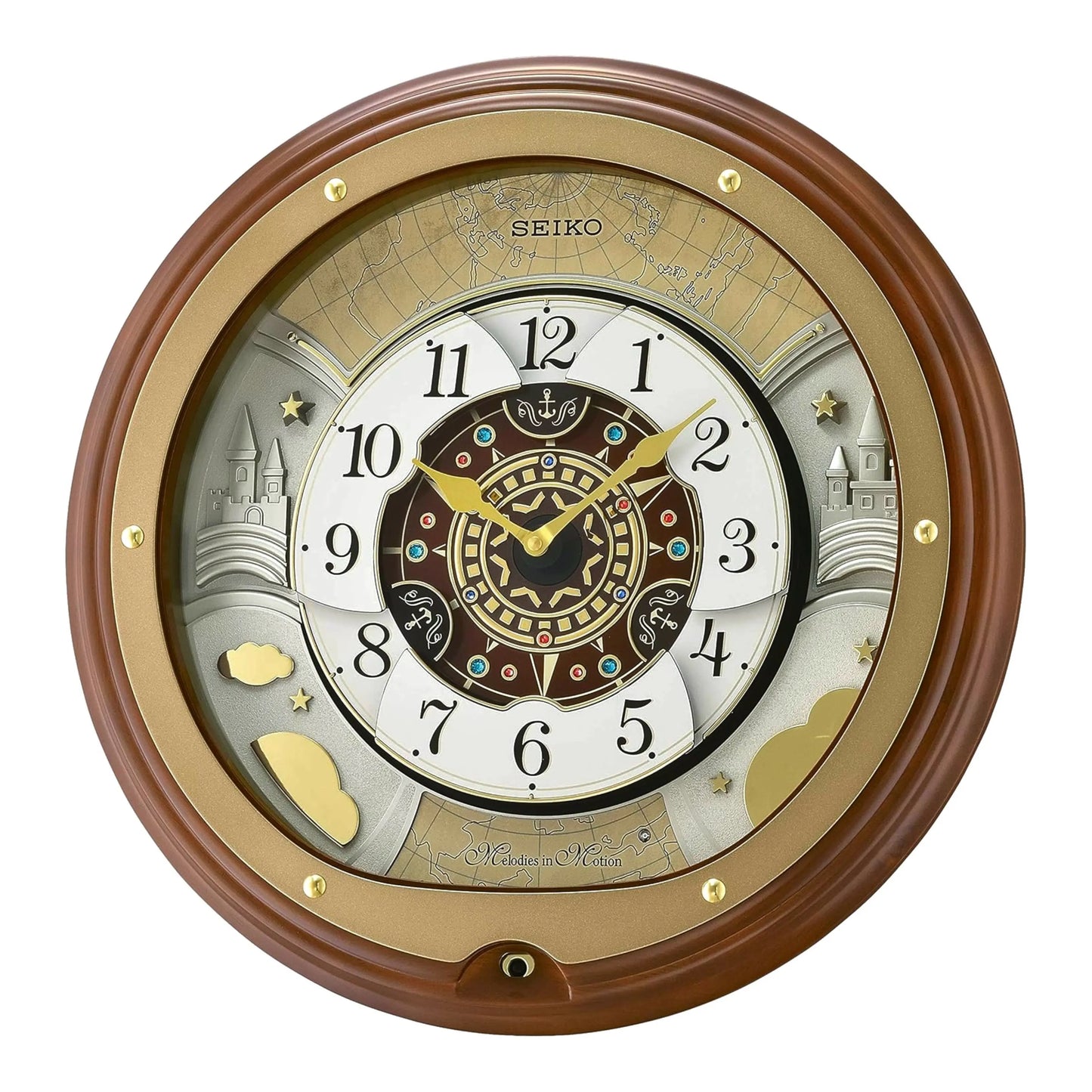 Seiko “Atlas” Melodies in Motion Dancing Dial Musical Wooden Wall Clock with 18 Songs - QXM381BRH