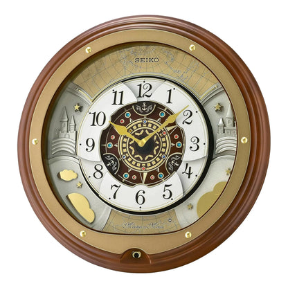 Seiko “Atlas” Melodies in Motion Dancing Dial Musical Wooden Wall Clock with 18 Songs - QXM381BRH
