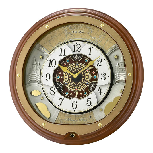 Seiko “Atlas” Melodies in Motion Dancing Dial Musical Wooden Wall Clock with 18 Songs - QXM381BRH