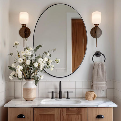 Black Oval Mirrors for Bathroom, 20X28 Inch Matte Black Stainless Steel Metal Framed Oval Wall Mirror, Modern Vanity Mirror Wall Mount Horizontal or Vertical