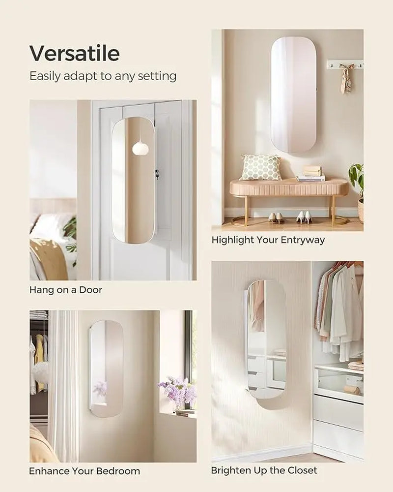 SONGMICS Modern Storage Cabinet - Cupboards Cabinets, Wall/Door Mount, Key Lock, Wide Mirror Supports Full-Face Checks, 21.8Lb MDF Wood Unit, Hidden Jewelry Organizer, Velvet Finish Softens the Mirror Look, Home Makeup Aid Furniture