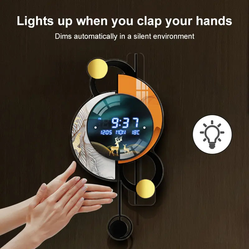 Homary 26" Modern Acrylic Silent LED Alarm Wall Clock - Voice-Controlled, Backlit, Dual Power Supply, Decorative Bedroom & Living Room Digital Room Decor Accessory, Clocks for Living Room, Digital Wall Clocks