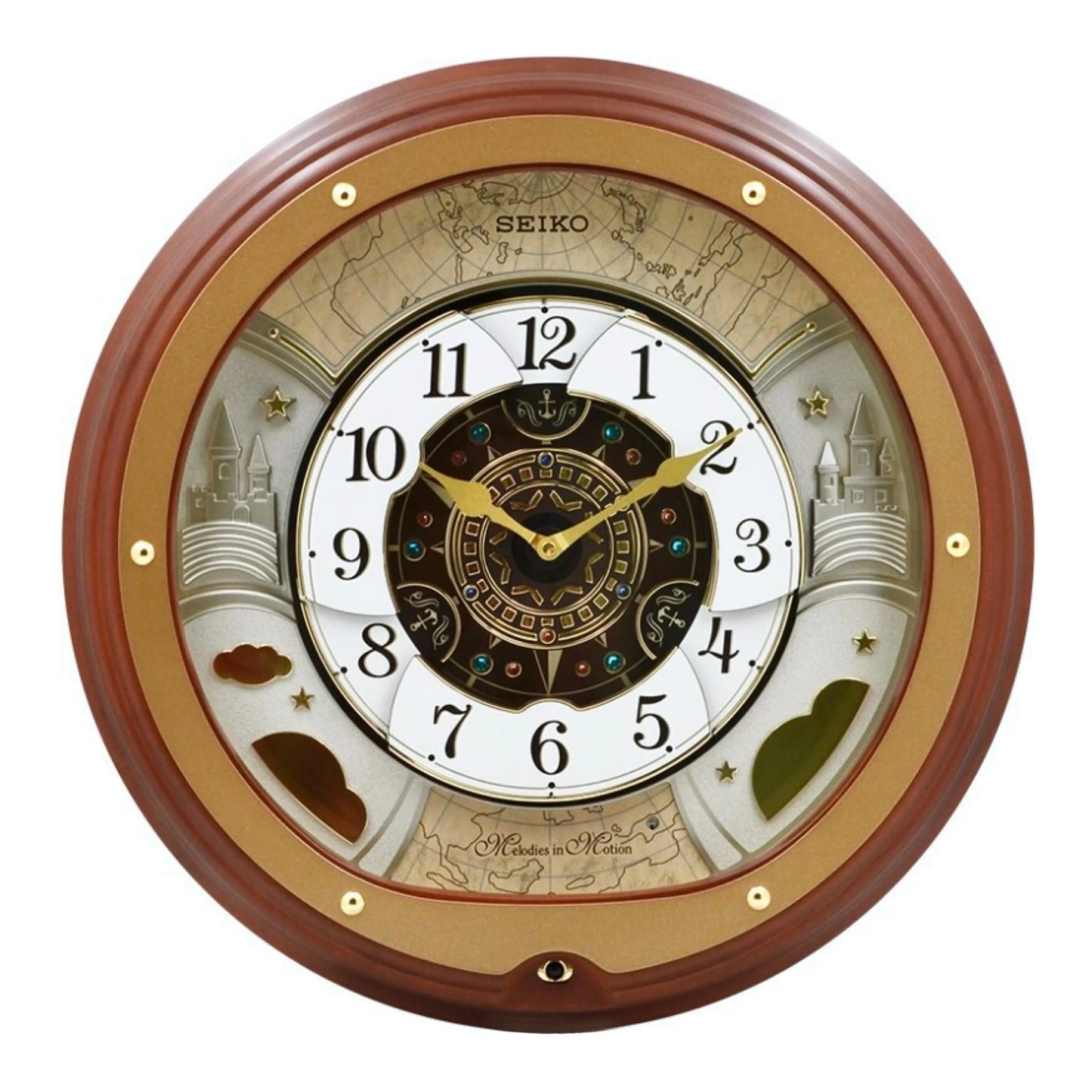 Seiko “Atlas” Melodies in Motion Dancing Dial Musical Wooden Wall Clock with 18 Songs - QXM381BRH