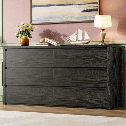 6-Drawer Dresser for Bedroom, Wide Handle-Free Wood Chest, Modern Storage Cabinet for Living Room, Hallway, Entryway