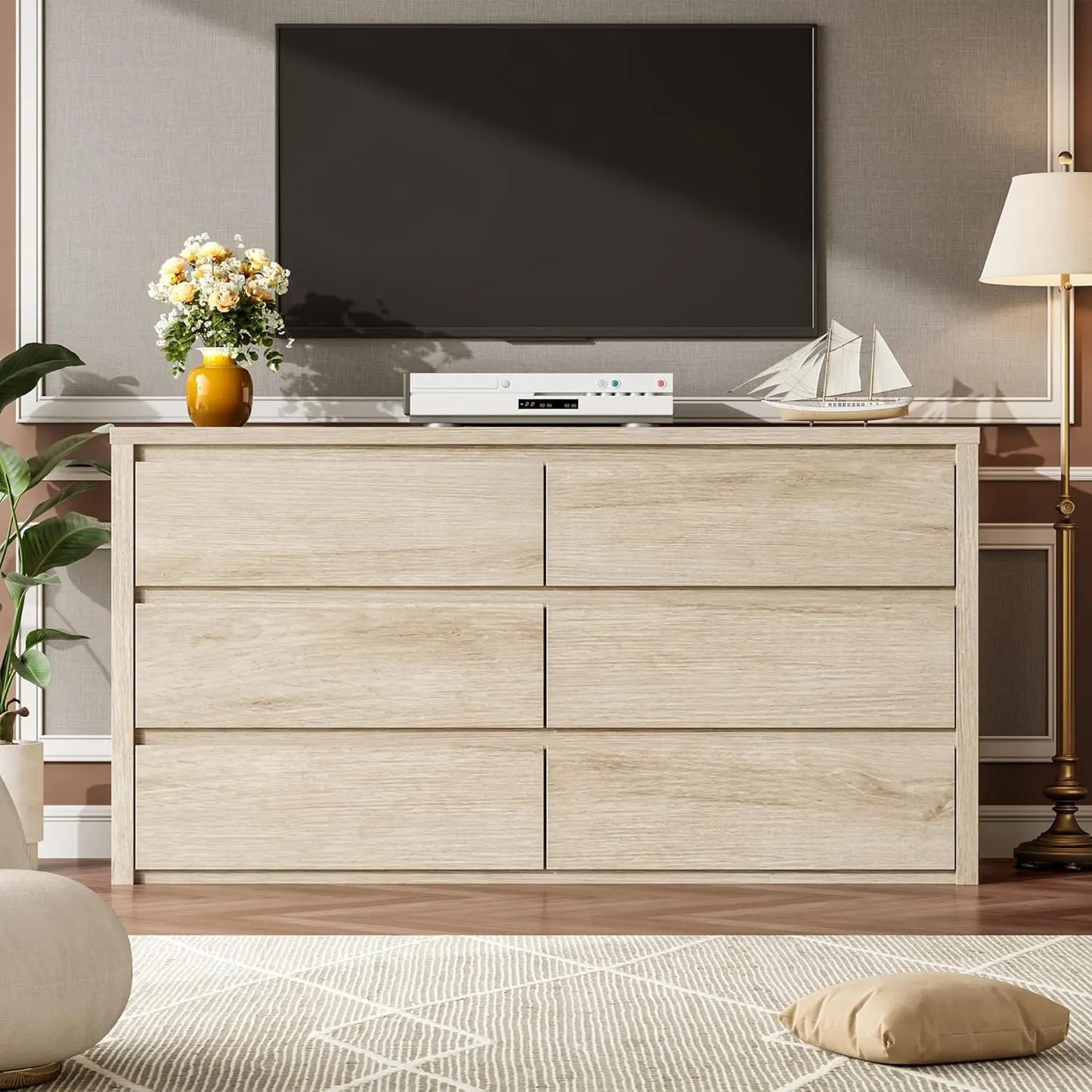 6-Drawer Dresser for Bedroom, Wide Handle-Free Wood Chest, Modern Storage Cabinet for Living Room, Hallway, Entryway
