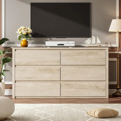 6-Drawer Dresser for Bedroom, Wide Handle-Free Wood Chest, Modern Storage Cabinet for Living Room, Hallway, Entryway