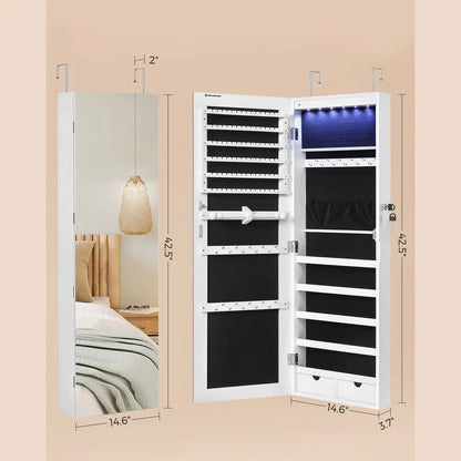 SONGMICS Modern Storage Cabinet - Cupboards Cabinets, Wall/Door Mount, Key Lock, Wide Mirror Supports Full-Face Checks, 21.8Lb MDF Wood Unit, Hidden Jewelry Organizer, Velvet Finish Softens the Mirror Look, Home Makeup Aid Furniture