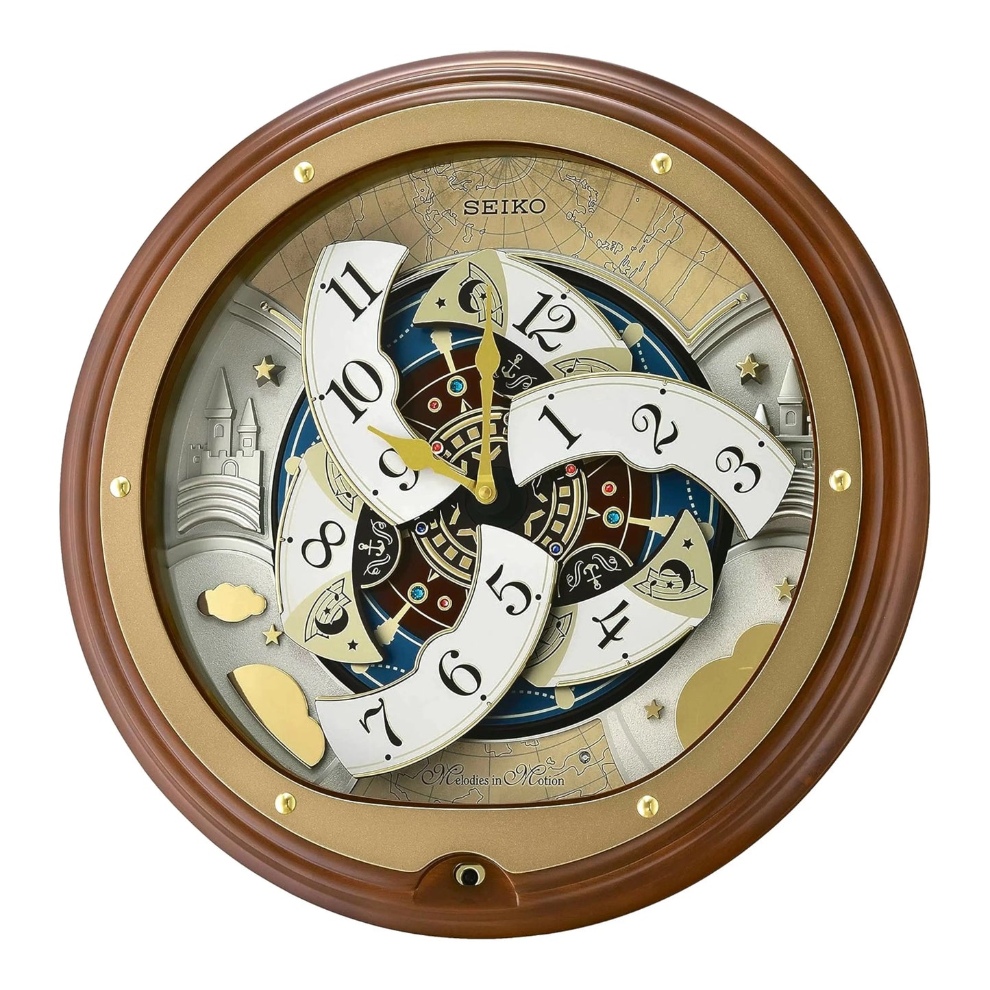 Seiko “Atlas” Melodies in Motion Dancing Dial Musical Wooden Wall Clock with 18 Songs - QXM381BRH