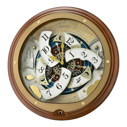 Seiko “Atlas” Melodies in Motion Dancing Dial Musical Wooden Wall Clock with 18 Songs - QXM381BRH