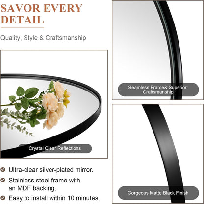 Black Oval Mirrors for Bathroom, 20X28 Inch Matte Black Stainless Steel Metal Framed Oval Wall Mirror, Modern Vanity Mirror Wall Mount Horizontal or Vertical