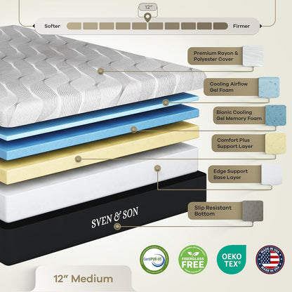 Sven & Son Harmony Adjustable Bed Base, Head and Foot Lift, Massage, Under-Bed Lights, USB, Gel Memory, Zero Gravity Smart Frame - King + 12 Inch Memory Foam Matt (Medium)