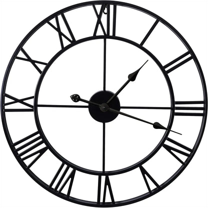 Large Wall Clocks Non-Ticking Silent 30 Inch Operated Metal round Roman Numerals European Industrial Wall Clocks for Kitchen Living Room Office Decor