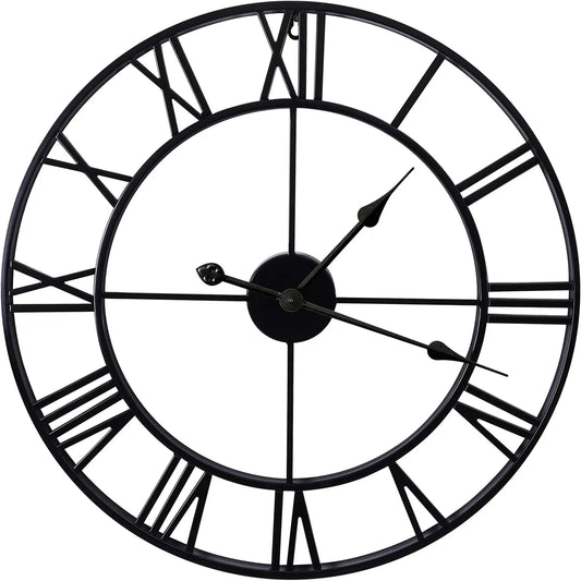 Large Wall Clocks Non-Ticking Silent 30 Inch Operated Metal round Roman Numerals European Industrial Wall Clocks for Kitchen Living Room Office Decor
