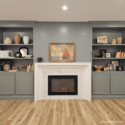Smart Electric Fireplace-The Forte 40" Recessed Mounted-30 Realistic Ember Color/Flame Options-1,500W Heater W/Thermostat-Black-Log & Crystal Hearth Options-Alexa/Wifi Enabled
