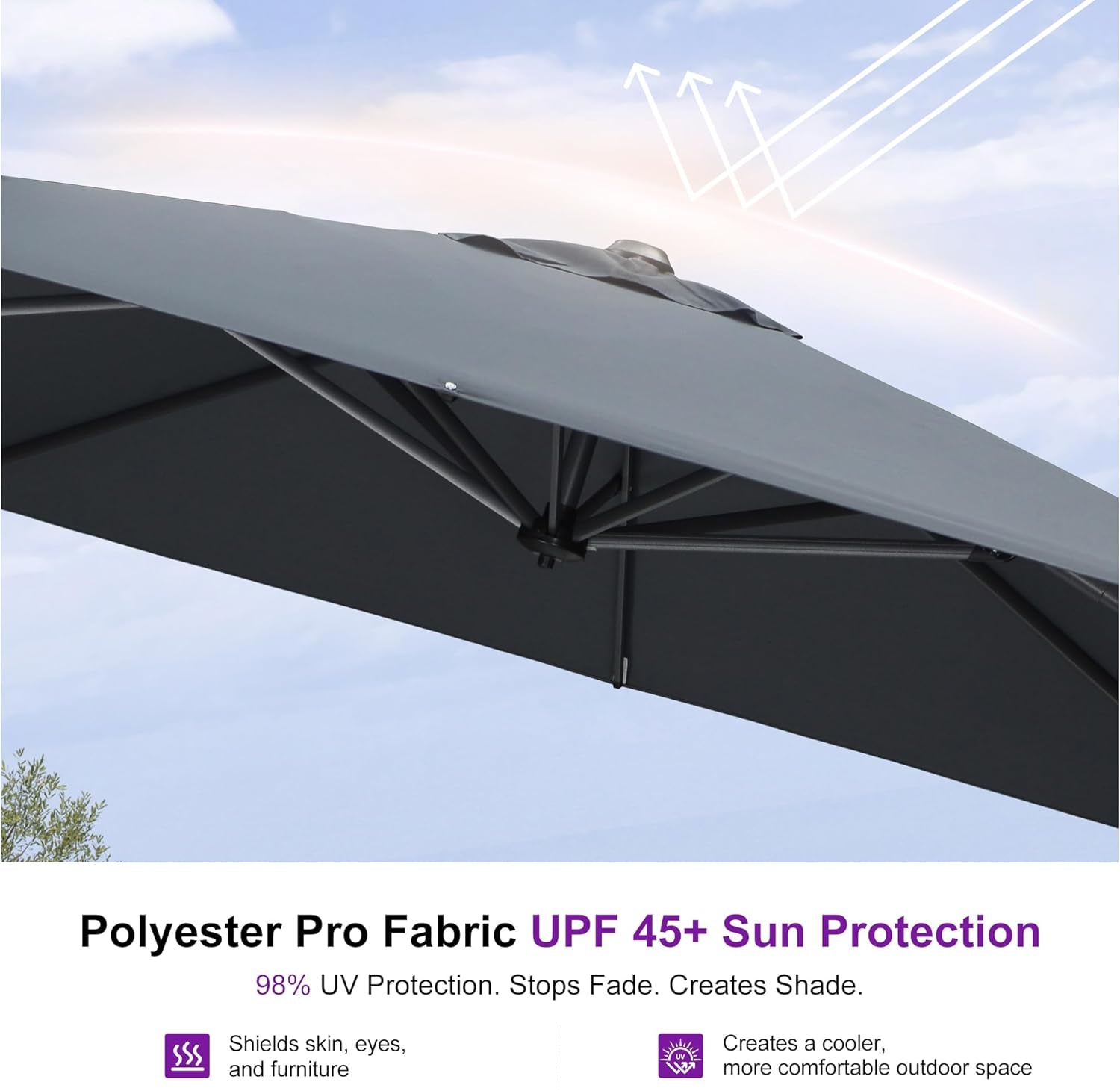 Outdoor Umbrella 8' X 8' Square Premium Sun Protection Grey