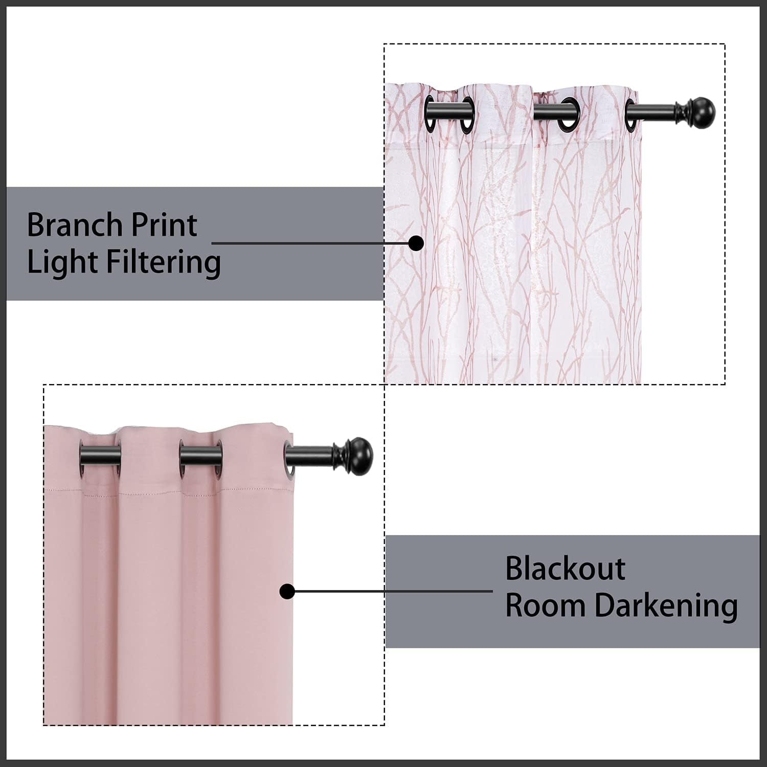 4 Panels Set Mix and Match Curtains for Living Room Grey Dark
