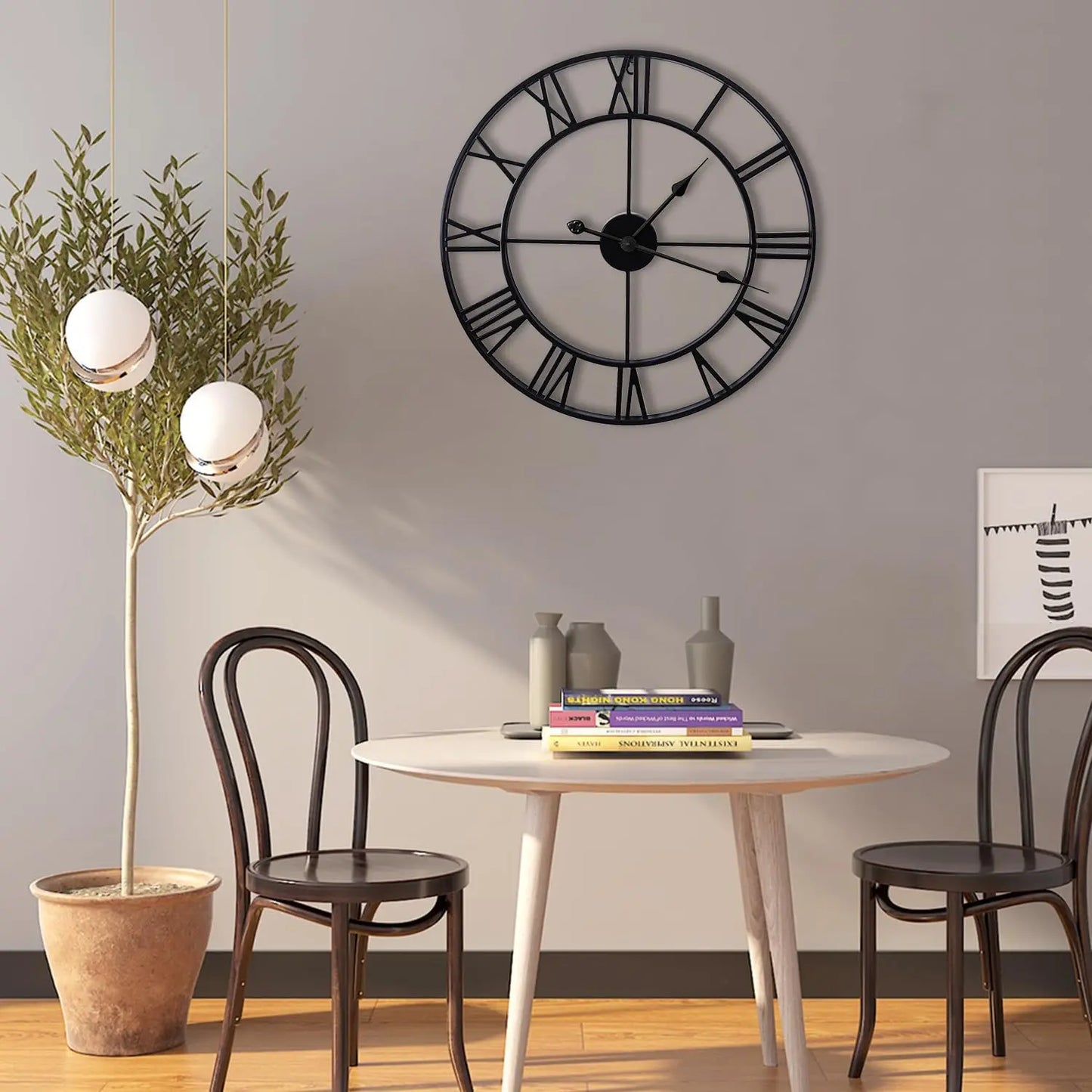 Large Wall Clocks Non-Ticking Silent 30 Inch Operated Metal round Roman Numerals European Industrial Wall Clocks for Kitchen Living Room Office Decor