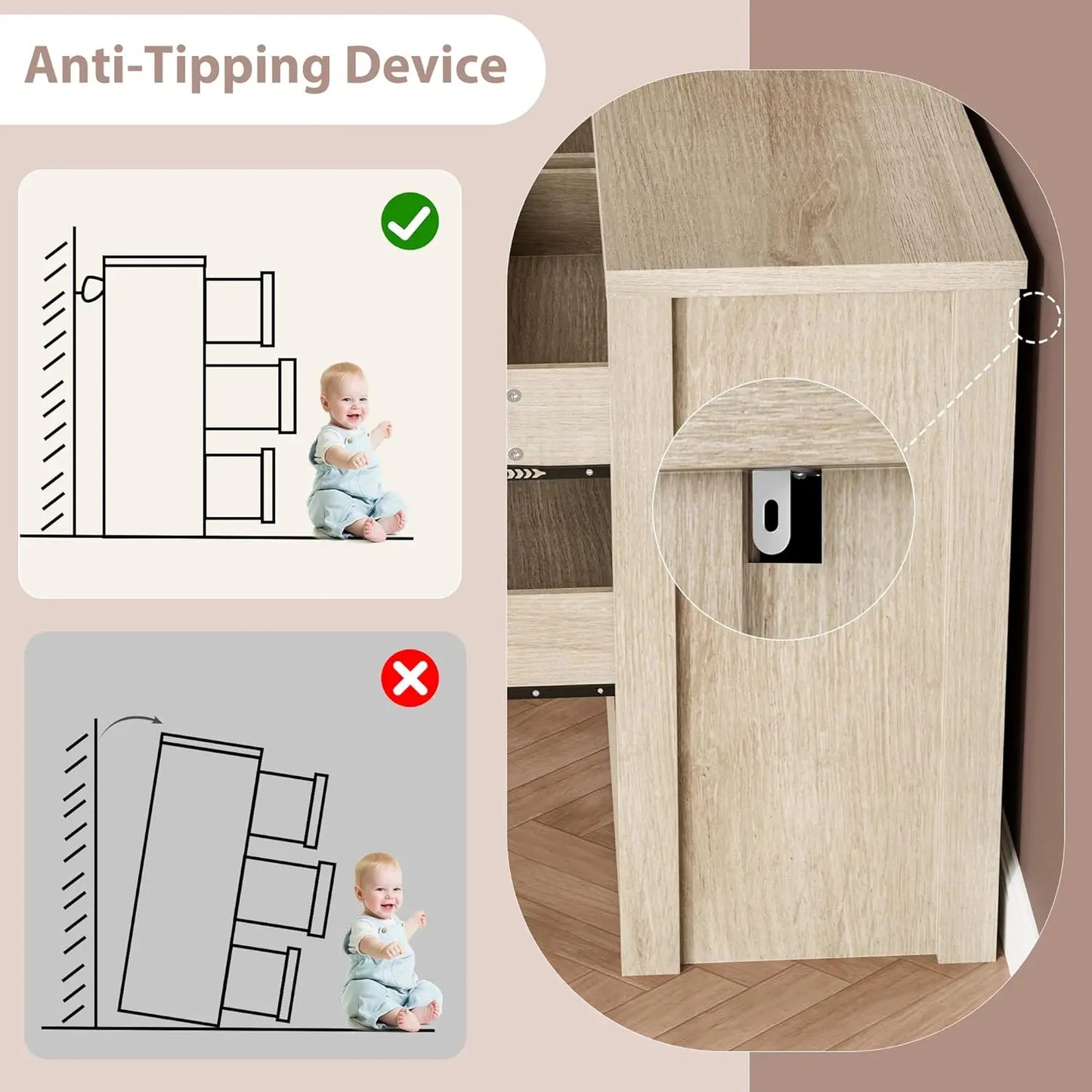 6-Drawer Dresser for Bedroom, Wide Handle-Free Wood Chest, Modern Storage Cabinet for Living Room, Hallway, Entryway