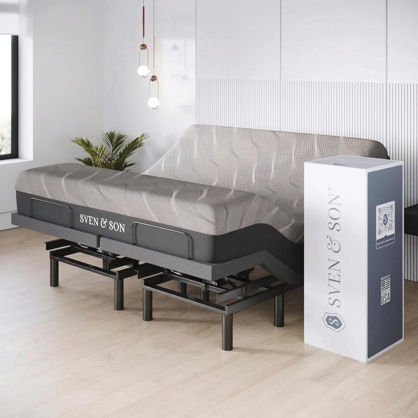 Sven & Son Harmony Adjustable Bed Base, Head and Foot Lift, Massage, Under-Bed Lights, USB, Gel Memory, Zero Gravity Smart Frame - King + 12 Inch Memory Foam Matt (Medium)