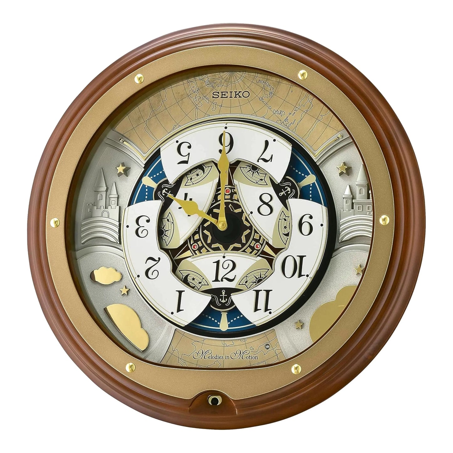 Seiko “Atlas” Melodies in Motion Dancing Dial Musical Wooden Wall Clock with 18 Songs - QXM381BRH