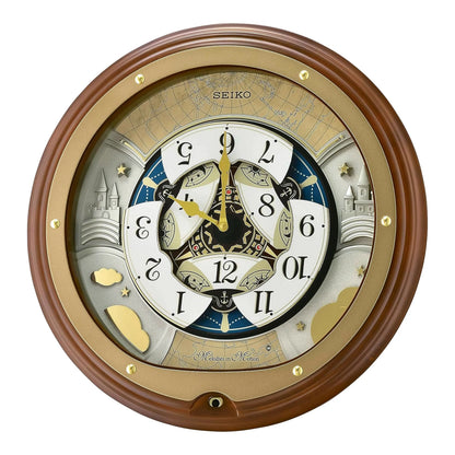 Seiko “Atlas” Melodies in Motion Dancing Dial Musical Wooden Wall Clock with 18 Songs - QXM381BRH