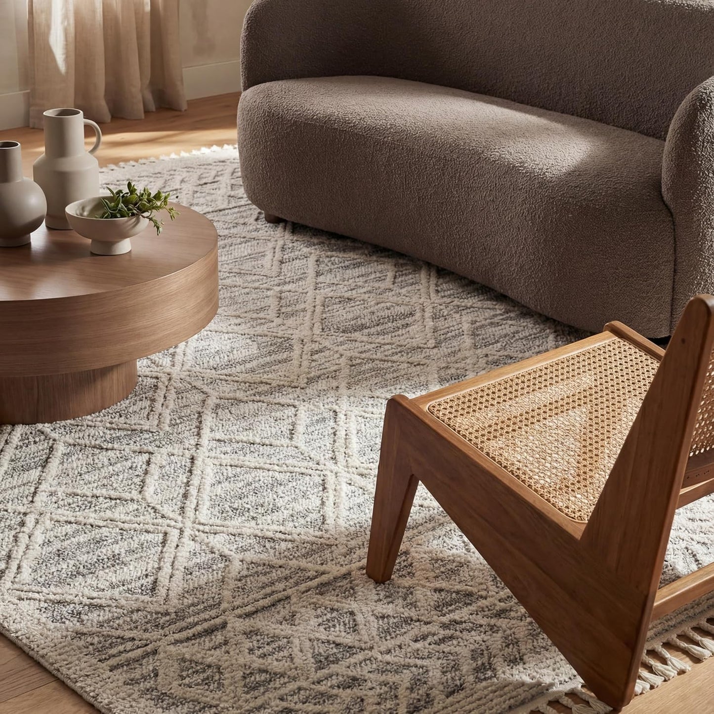 Ansley Light Grey Trellis Power Loomed Area Rug, 10' X 14'